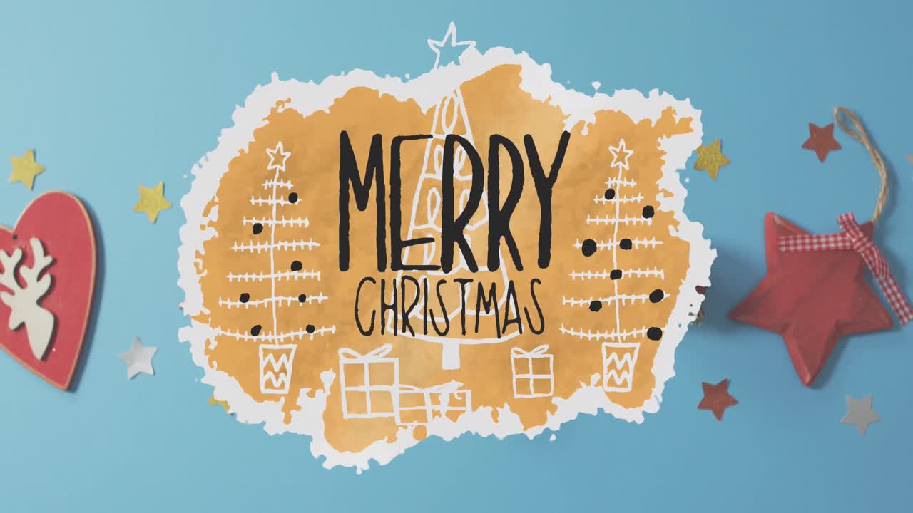 크리스마스 축하 문자의 애니메이션 크리스마스 장식 위에 텍스트