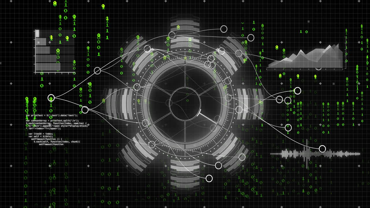 디지털 데이터 프로세싱 및 분석 애니메이션: 그래프 및 코드와 함께 미래의 인터페이스를 통해