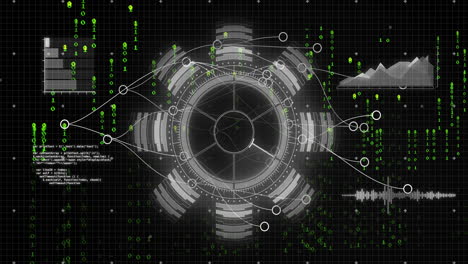 procesamiento y análisis de datos digitales animación sobre interfaz futurista con gráficos y códigos
