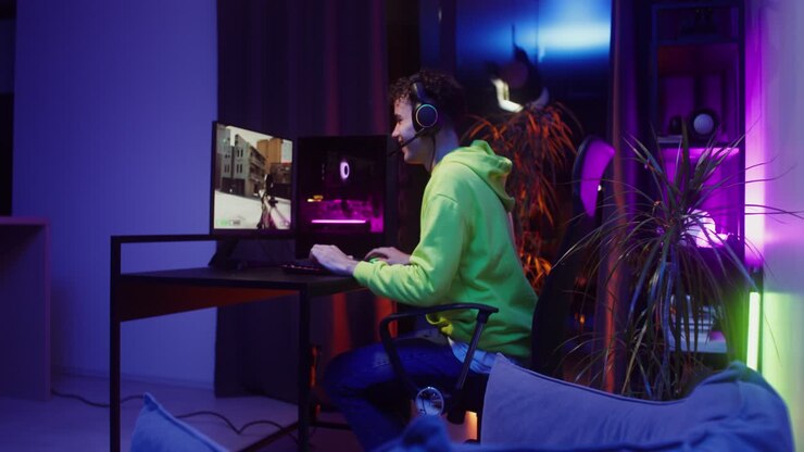 Uomo che gioca a videogiochi