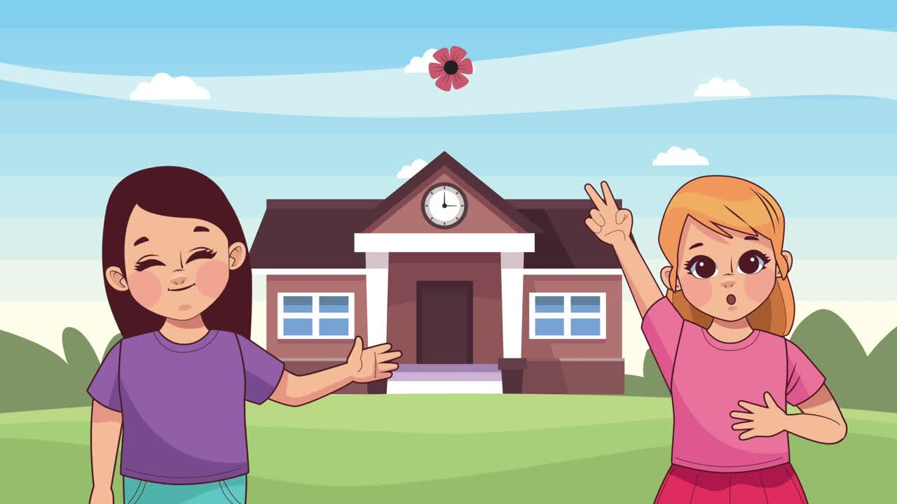 cute little girls students characters