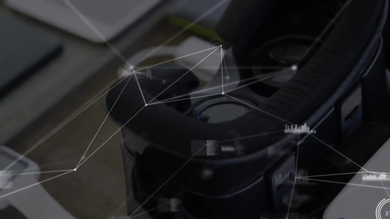animación de la red de conexiones y estadísticas sobre el auricular vr