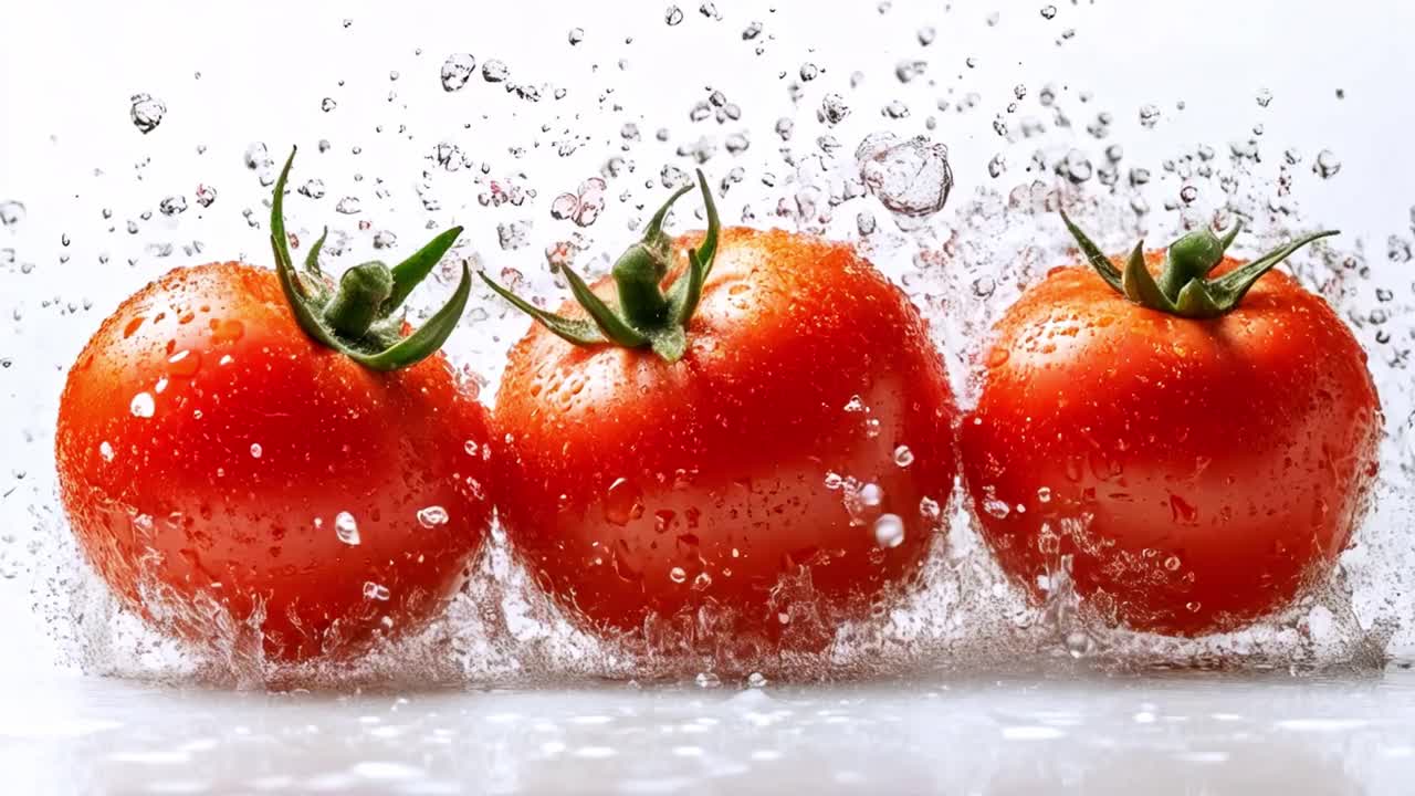 Fresh Red Tomatoes Being Washed