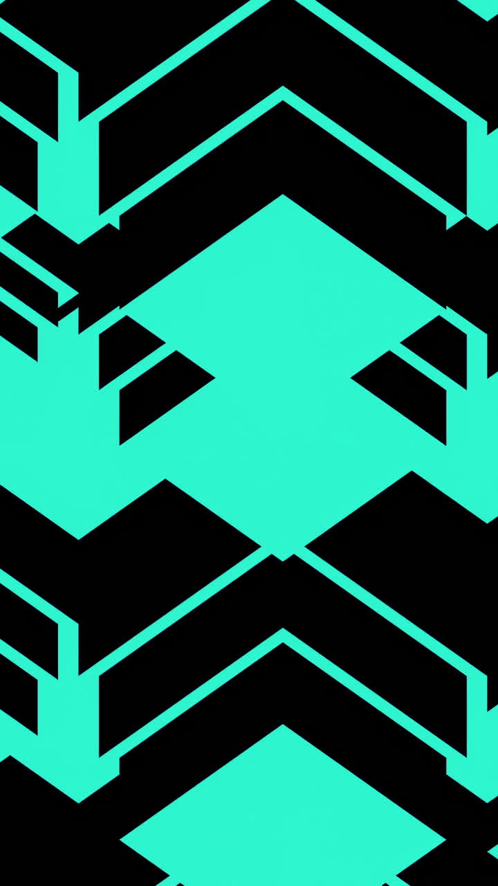 Turquoise Chevron Pattern Repeating Across Frame Bold Black And Cyan Geometry Shifts In Rhythmic Loop, High