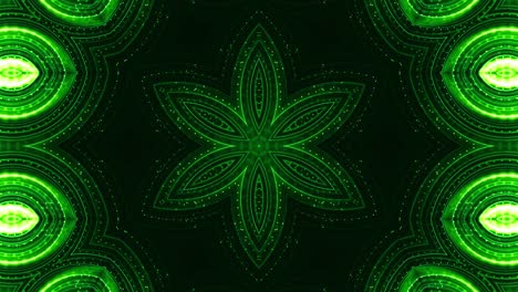 4k looped sci-fi 3d background with glow green particles form lines, surfaces, pattern, kaleidoscope structures. abstraction symmetrical point structures of microworld in motion. 7