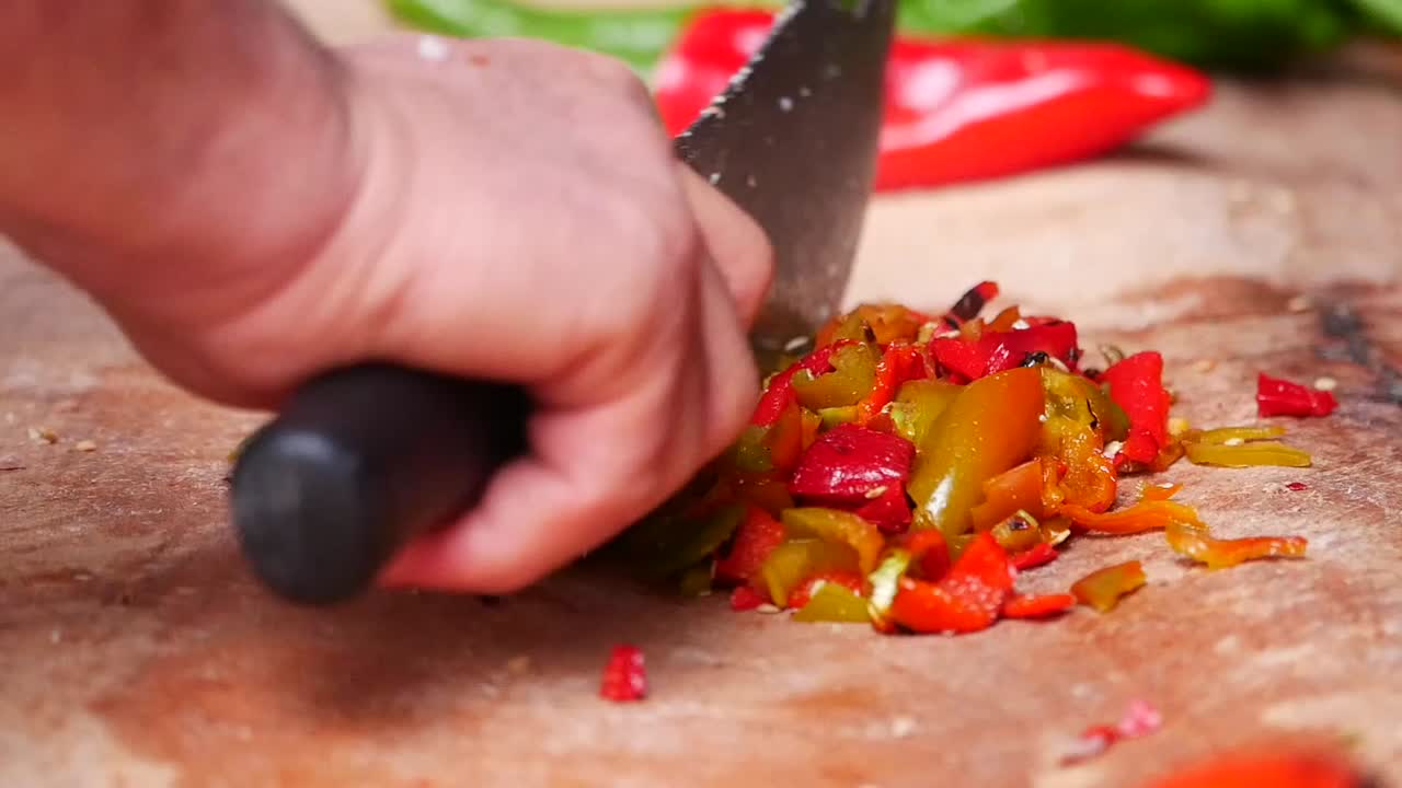Chopping peppers for cooking