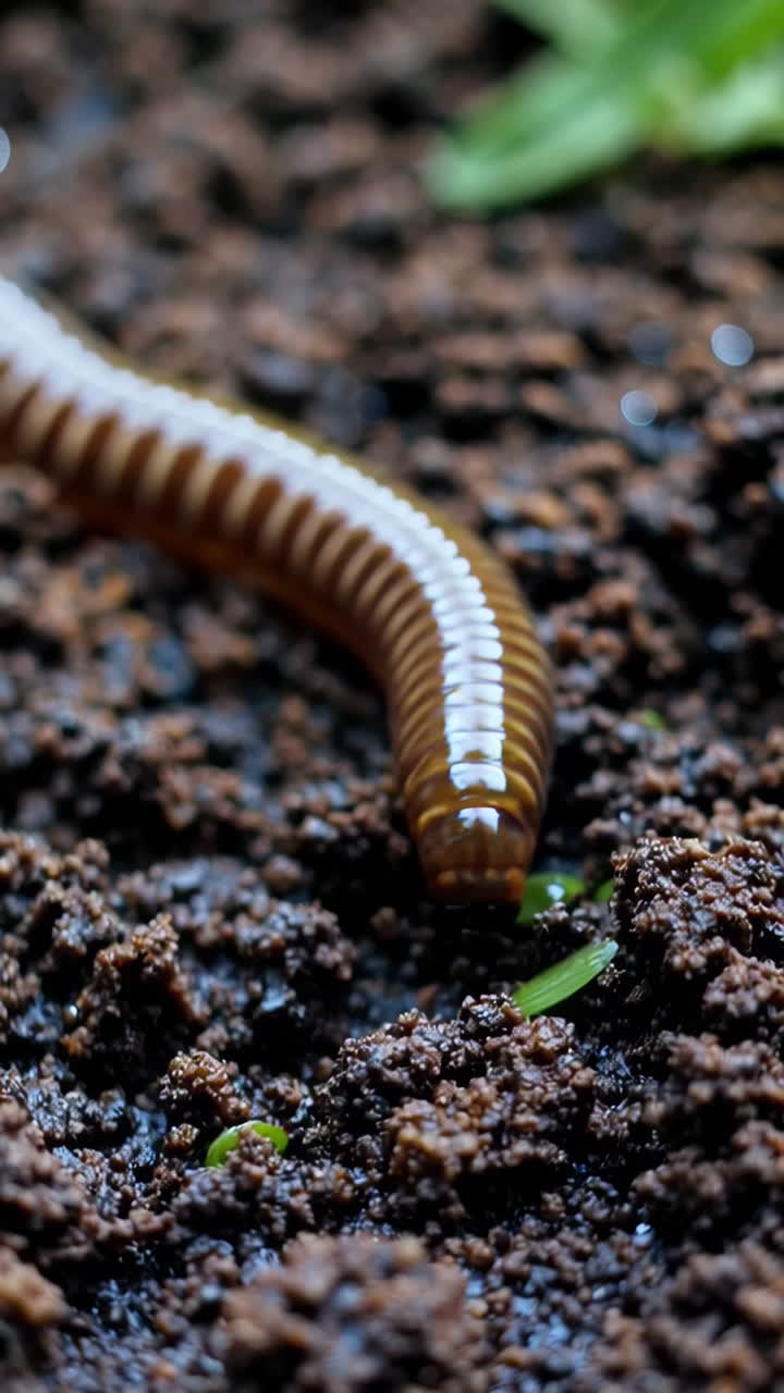 Close-up of an earthworm in soil