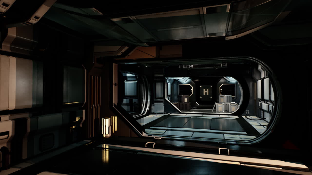 우주선에 있는 공상과학 금속 채널