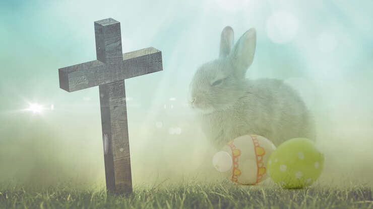 Animation of wooden cross falling over bunny