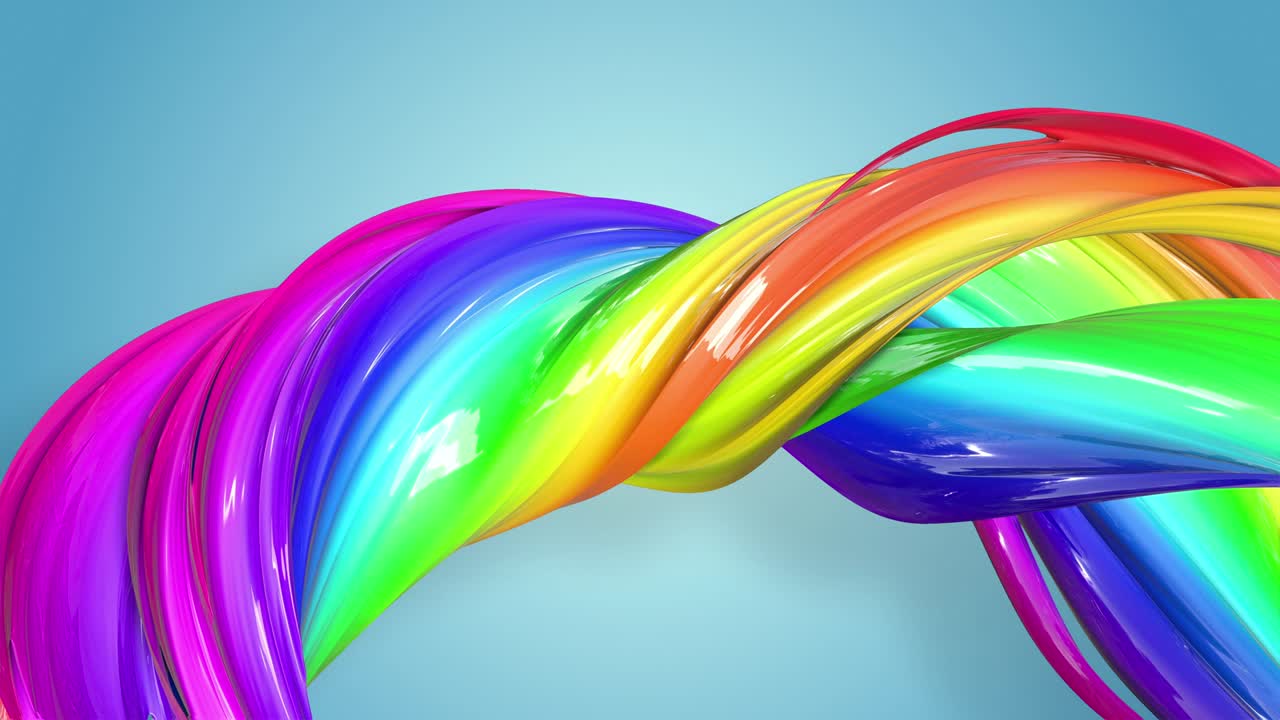 다채로운 리본을 가진 추상적인 무결한 배경: 무지개 줄무가 원으로 움직이고 휘어집니다.