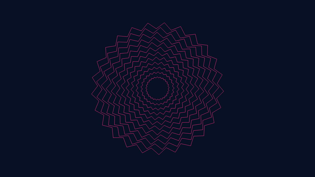 espiral geométrica rosa con círculo central y líneas radiantes