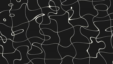Abstract black and white wavy lines float in space