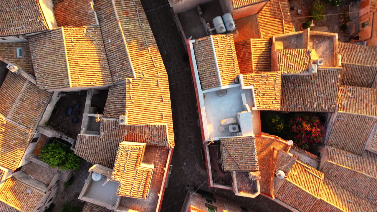 Topdown View Of Rooftops Of Houses In Erice Village, Sicily, Italy. - aerial shot