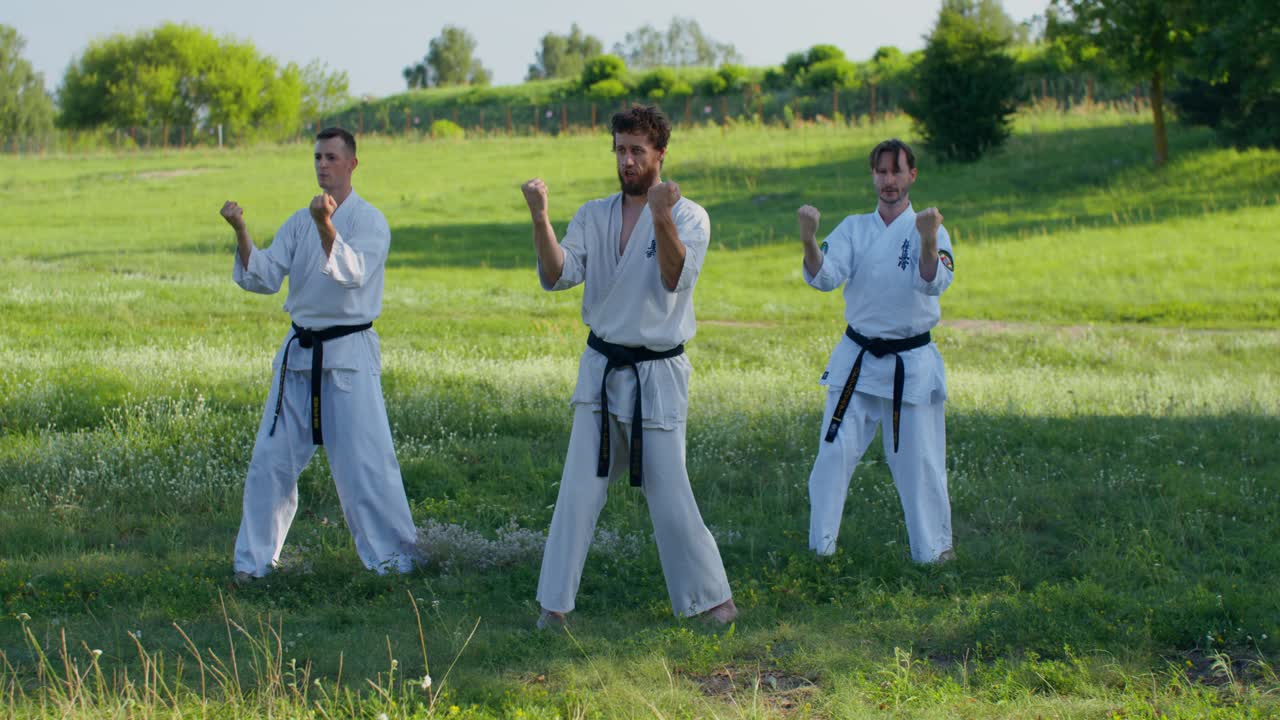 Lezione di karate all'aperto