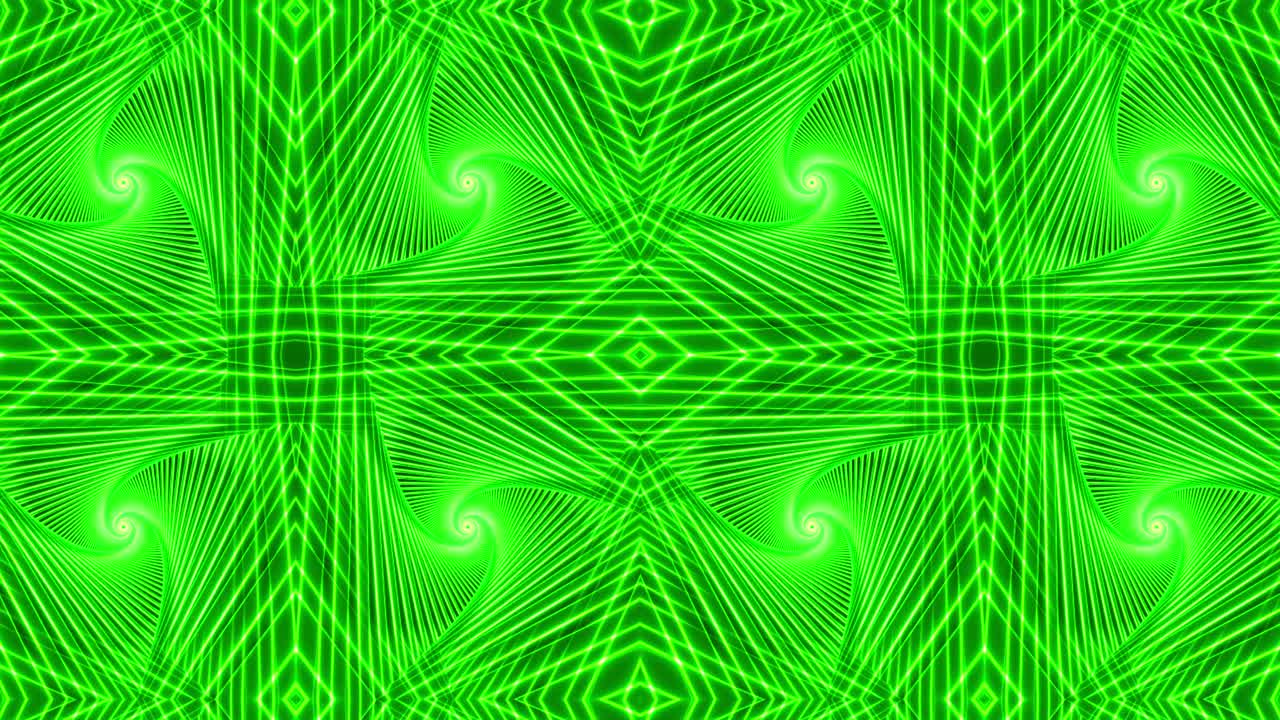 luz verde brillante patrón abstracto caleidoscópico movimiento hipnótico de figura simétrica con líneas verdes morphing bucle sin costuras 4k para bucle vj, escenario de conciertos, tecnología de alta tecnología, pantalla led futurista