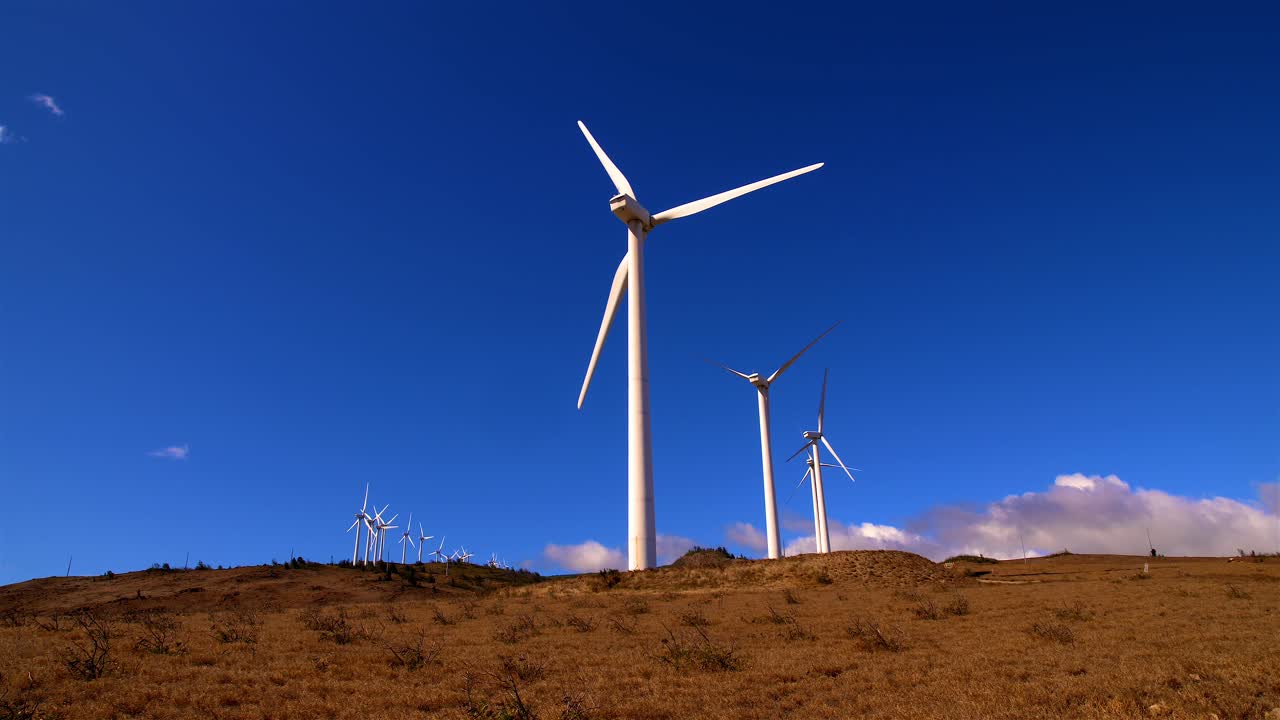 molinos de viento de hawaii en el frente de la montaña