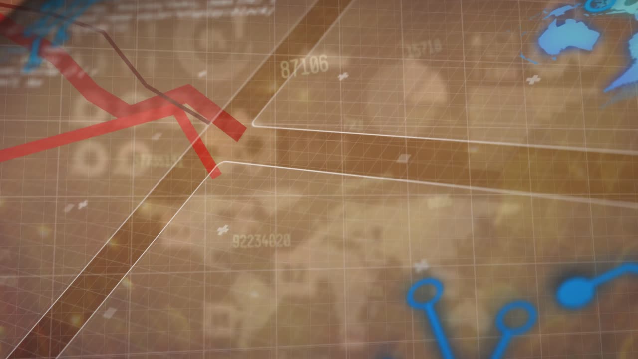 오렌지색 배경에 지구를 가진 데이터 처리의 애니메이션