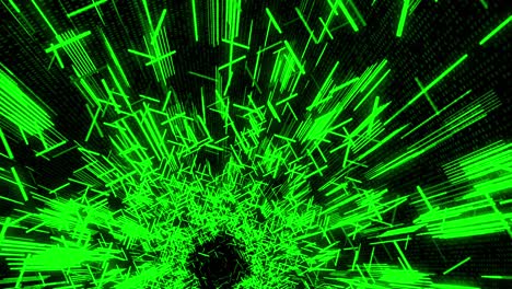 túnel cósmico con la atmósfera del espacio profundo vuelo, bucle sin costuras animación concepto de universo sin fin, volando a través del túnel verde futurista