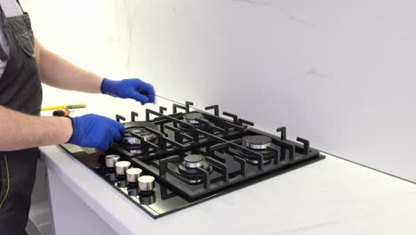 gas stove installation in kitchen