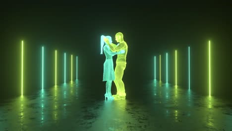 una pareja de cuadro de alambre de neón besándose