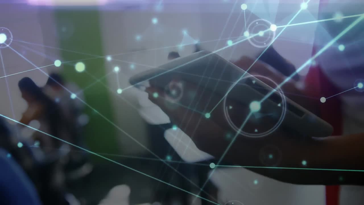 Animation of network of connections with data processing over school children using tablets