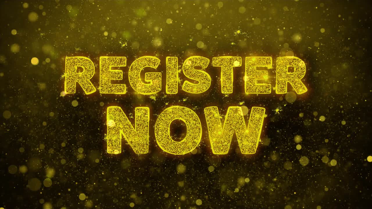 Register Now - Gold Glitter Text Banner