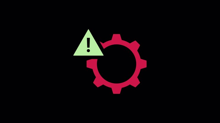 Animated Rotating Gear with Warning Icon on Black Background