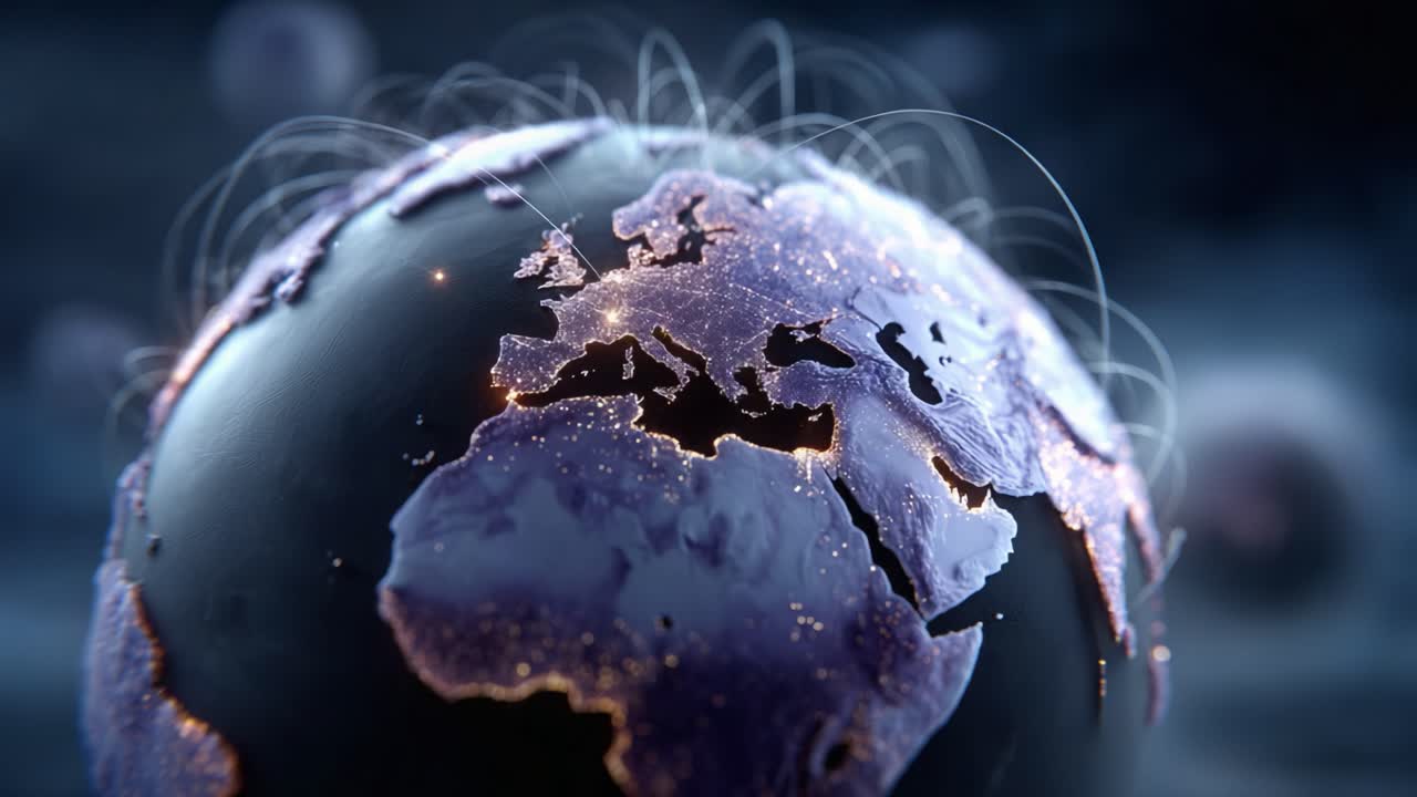 A Stunning Close-Up of a Digital Earth with Illuminated Cities and Network Connections Highlighting Global Connectivity and Technological Realism