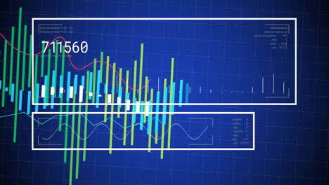 animation of financial data processing on blue background