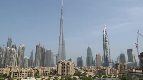 dubai skyline in the united arab emirates in the middle east with the burj khalifa and other skyscrapers.