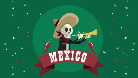 letras de la cultura mexicana con el esqueleto del trompetista