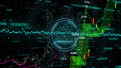 Procesamiento-De-Datos-Digitales,-Gráficos-Y-Cuadros-Financieros-Animados-En-Segundo-Plano.