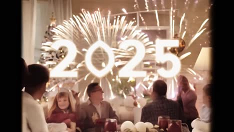 family celebrates new year's eve with fireworks and sparklers