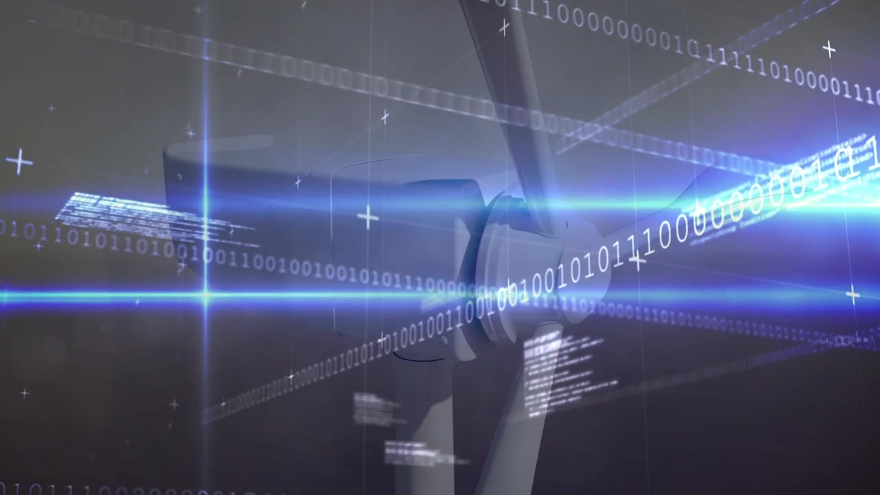 Animation of data processing over wind turbine