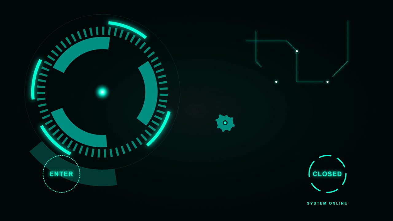 Futuristic Digital Interface with Rotating Radar and System Status