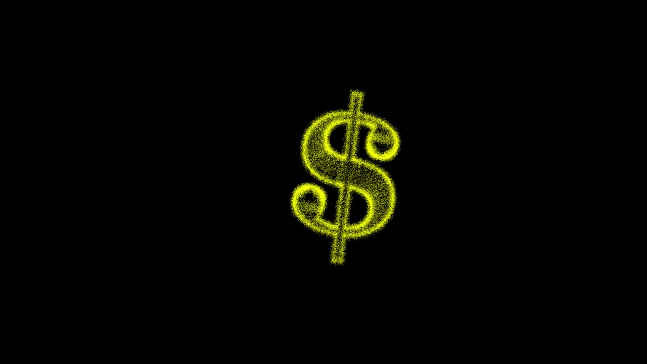 metaverse, meta movement of 3D dollar sign made of particles on black screen background, 3D render, animation from US dollars.