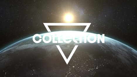 animation of collection text over globe and stars at night