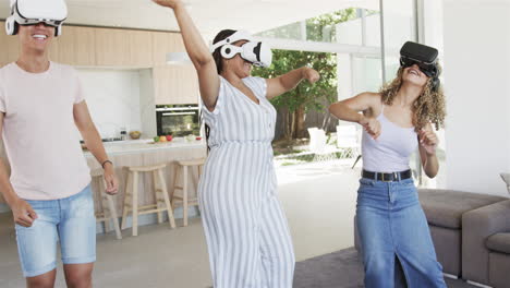 Young-Asian-man-and-biracial-women-enjoy-VR-games-at-home