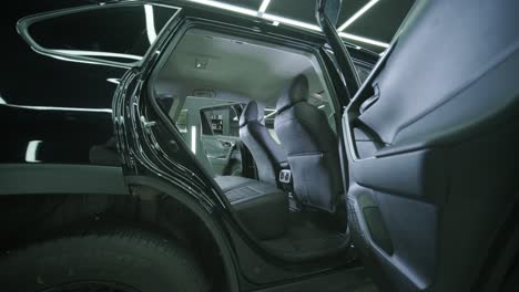 black leather seat covers in the car. beautiful leather car interior design. luxury leather seats in the car.