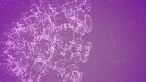 animation of 3d dna strand spinning over network of plexus connections on purple background