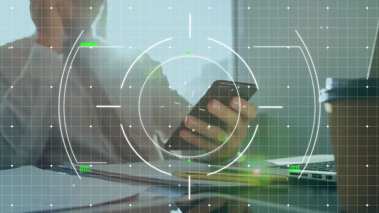 animación del alcance del escaneo sobre hombres caucásicos que usan teléfonos inteligentes