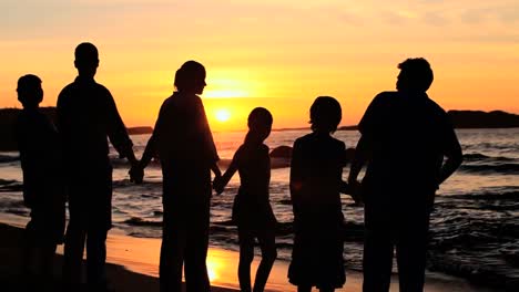 Familie-Hält-Händchen-Bei-Sonnenuntergang