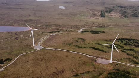 drone shot of a wind farm generating electricity for the isle of harris