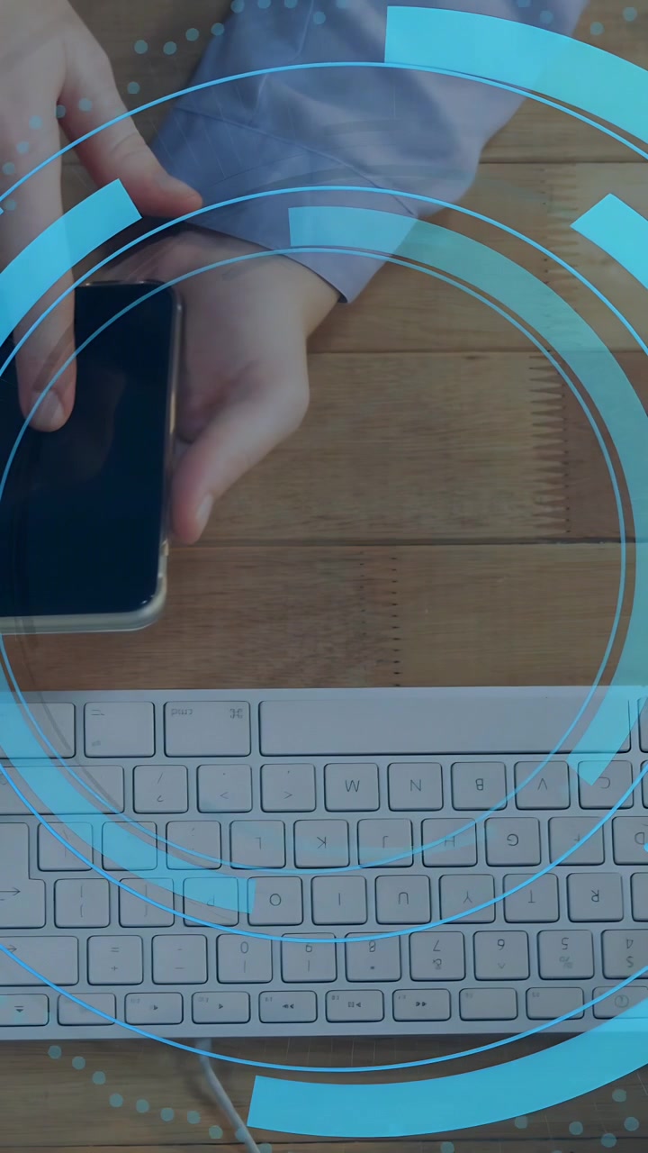 Vertical video: Hands tapping phone, HUD rings appearing and forming padlock, showing data security