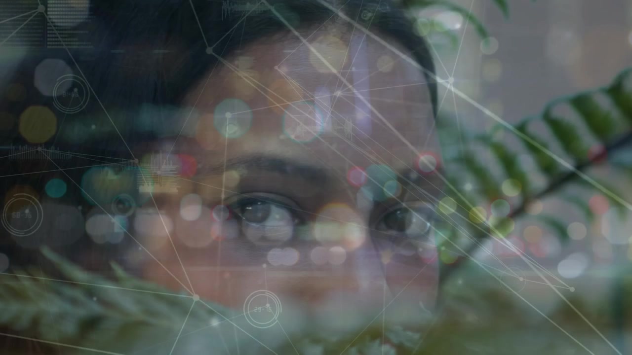 Animation of network of connections and globe over diverse schoolchildren