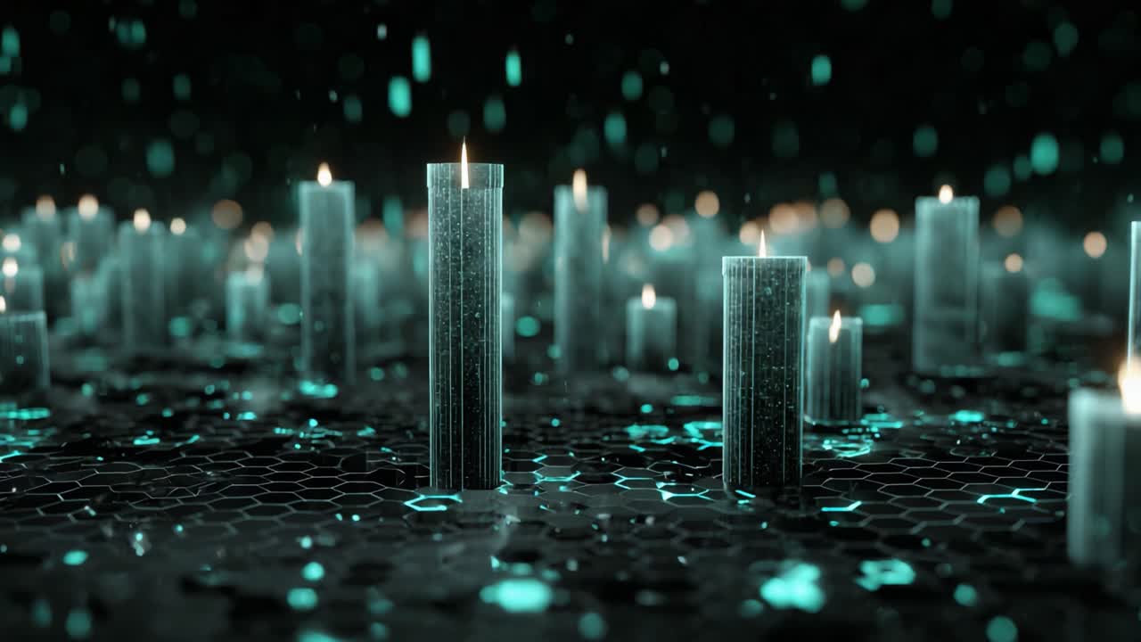 A Captivating Display of Ethereal Candles Illuminated Against a Dark Hexagonal Background, Creating a Mesmerizing Atmosphere of Serenity and Tranquility