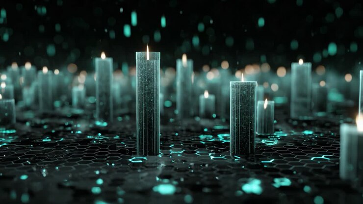 A Captivating Display of Ethereal Candles Illuminated Against a Dark Hexagonal Background, Creating a Mesmerizing Atmosphere of Serenity and Tranquility