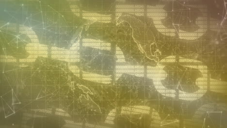 animation of computer data processing over globe and chains