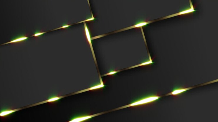 Abstract Dark Geometric Background with Gold Lines and Light Effects