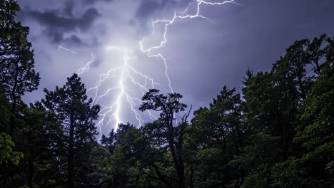 lightning strike over a forest at night